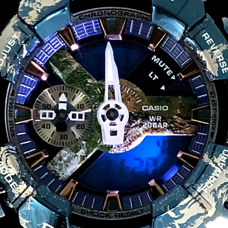 卡西歐 G-SHOCK 手錶 GM-110EARTH-1A 地球圖案金屬錶圈 LED 淺藍色金屬指針/數位雙顯，2022 年 12 月發布-8