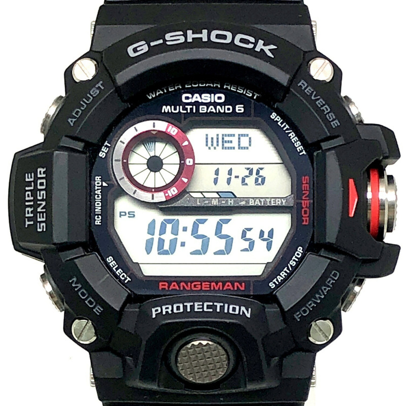 卡西歐 G-SHOCK GW-9400J-1 RANGEMAN 手錶，電波太陽能三重感應器，可測量高度、氣壓、方向和溫度，LED 背光，黑色 x 紅色，2013 年 9 月發布-0