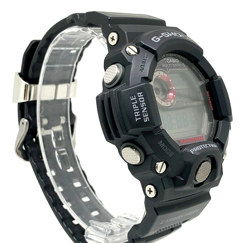 卡西歐 G-SHOCK GW-9400J-1 RANGEMAN 手錶，電波太陽能三重感應器，可測量高度、氣壓、方向和溫度，LED 背光，黑色 x 紅色，2013 年 9 月發布-1