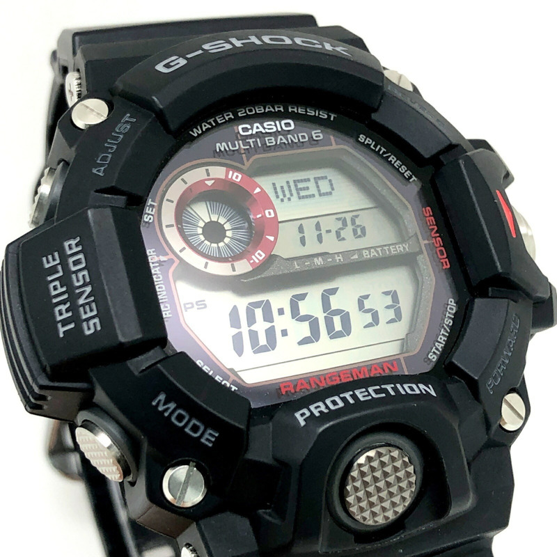 卡西歐 G-SHOCK GW-9400J-1 RANGEMAN 手錶，電波太陽能三重感應器，可測量高度、氣壓、方向和溫度，LED 背光，黑色 x 紅色，2013 年 9 月發布-3