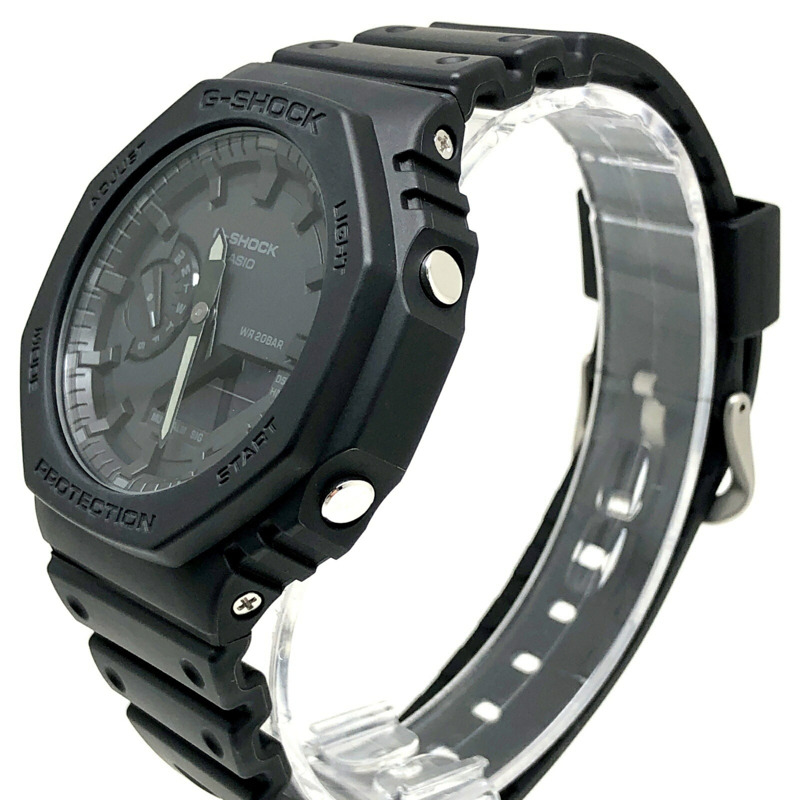 卡西歐 G-SHOCK GA-2100-1A1 八角形錶殼 卡西歐橡木紋指針/數位雙顯雙 LED 背光 全黑款 2019 年 8 月發布-2