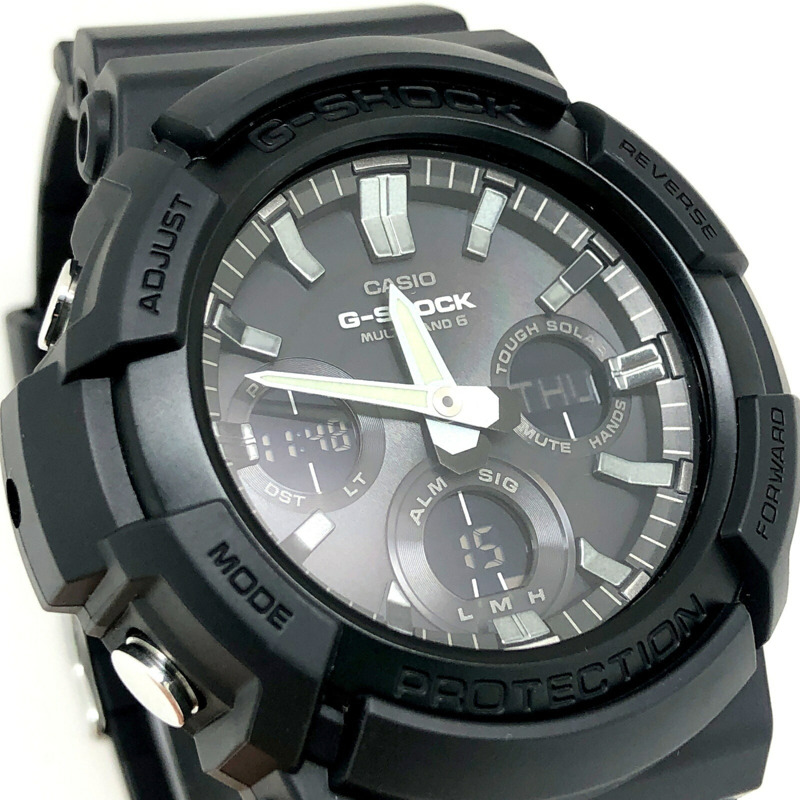 卡西歐 G-SHOCK 手錶 GAW-100B-1A 電波太陽能 Tough 多功能 6 項功能 雙 LED 照明 指針/數位雙顯 大錶殼 金屬錶圈 黑色 2017 年 8 月發布-3