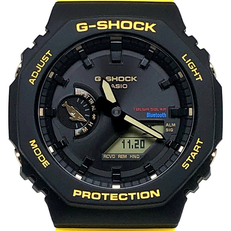 卡西歐 G-SHOCK GA-B2100K-9A Iruka Kujira 2023 首發配色 Tough Solar 太陽能藍牙 LED 燈八角形 Casioak 黑黃配色 I-Search 日本指針/數位雙顯腕錶 六月發售-0