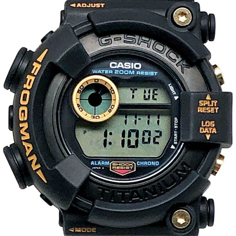 卡西歐 G-SHOCK 手錶 DW-8200BU-9AT FROGMAN'99 蛙人 99 限量版金色鈦金屬黑色潛水蛙 EL 錶盤，1999 年 5 月發布-0
