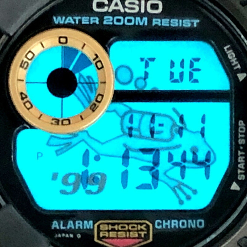 卡西歐 G-SHOCK 手錶 DW-8200BU-9AT FROGMAN'99 蛙人 99 限量版金色鈦金屬黑色潛水蛙 EL 錶盤，1999 年 5 月發布-8