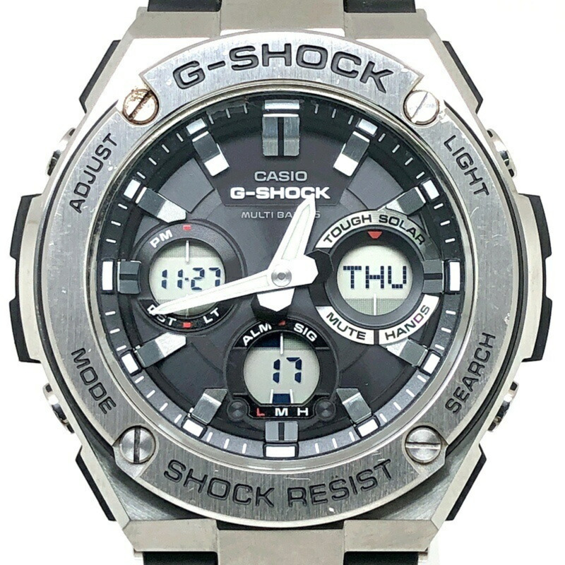卡西歐 G-SHOCK 手錶 GST-W110-1A G-STEEL 電波太陽能金屬錶圈樹脂層保護結構雙 LED 照明模擬/數位雙顯銀色 x 黑色 2015 年 8 月發布-0