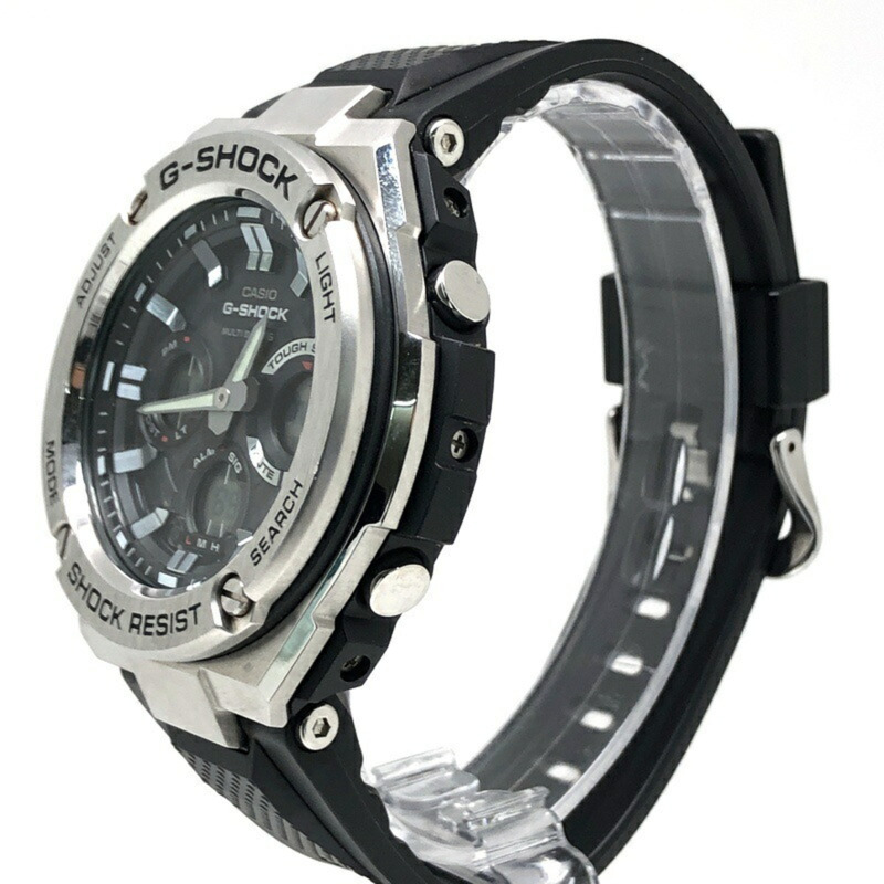 卡西歐 G-SHOCK 手錶 GST-W110-1A G-STEEL 電波太陽能金屬錶圈樹脂層保護結構雙 LED 照明模擬/數位雙顯銀色 x 黑色 2015 年 8 月發布-2