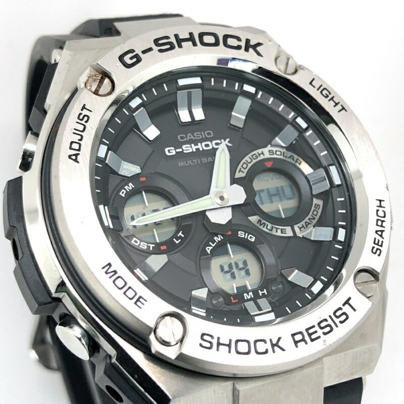 卡西歐 G-SHOCK 手錶 GST-W110-1A G-STEEL 電波太陽能金屬錶圈樹脂層保護結構雙 LED 照明模擬/數位雙顯銀色 x 黑色 2015 年 8 月發布-3