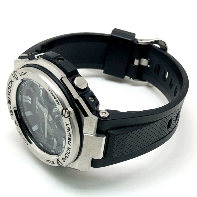 卡西歐 G-SHOCK 手錶 GST-W110-1A G-STEEL 電波太陽能金屬錶圈樹脂層保護結構雙 LED 照明模擬/數位雙顯銀色 x 黑色 2015 年 8 月發布-4