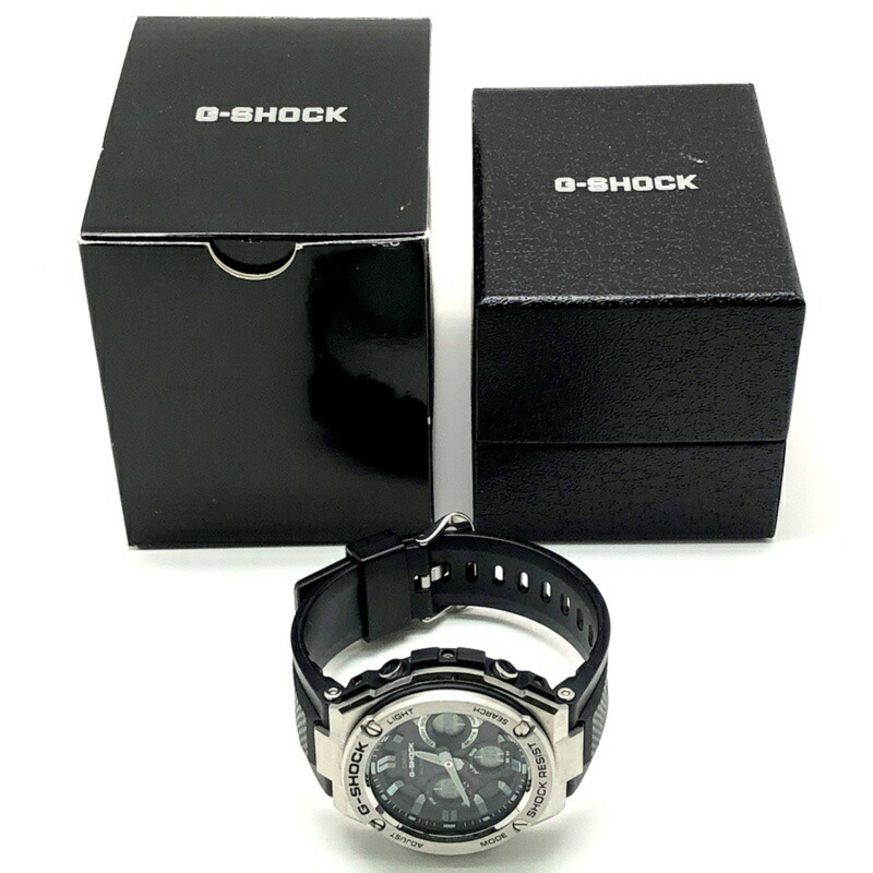 卡西歐 G-SHOCK 手錶 GST-W110-1A G-STEEL 電波太陽能金屬錶圈樹脂層保護結構雙 LED 照明模擬/數位雙顯銀色 x 黑色 2015 年 8 月發布-9