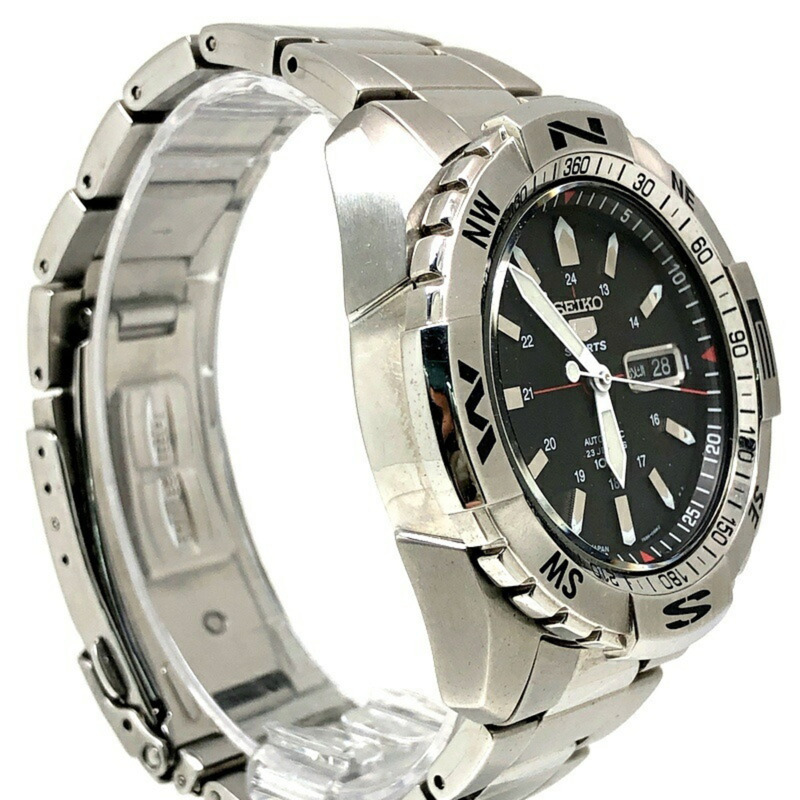 精工5號運動系列自動機械錶，黑色錶盤，型號SNZJ05J1，男士款，進口，不鏽鋼錶殼，100公尺防水，適合日常配戴-1