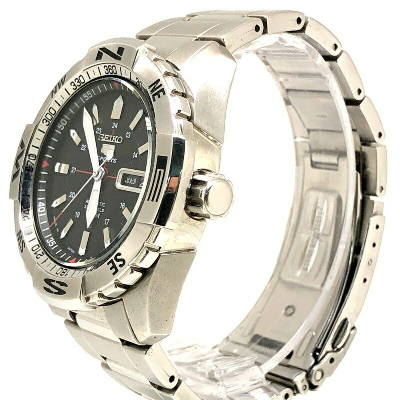 精工5號運動系列自動機械錶，黑色錶盤，型號SNZJ05J1，男士款，進口，不鏽鋼錶殼，100公尺防水，適合日常配戴-2