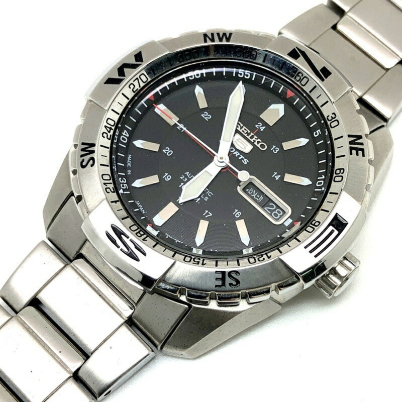 精工5號運動系列自動機械錶，黑色錶盤，型號SNZJ05J1，男士款，進口，不鏽鋼錶殼，100公尺防水，適合日常配戴-3