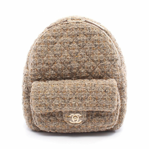 香奈兒 Matelasse 雙肩包，織物和皮革，女士，米色，多色，AS0870