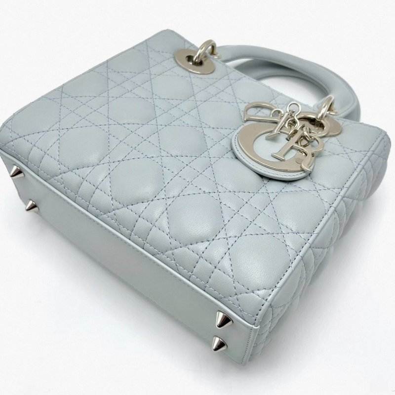 DIOR黛妃四格湖水藍金扣手提肩背斜背包20*17*8 全新閒置配件盒子塵袋購證-2