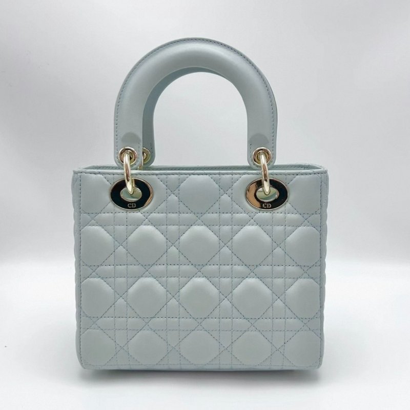 DIOR黛妃四格湖水藍金扣手提肩背斜背包20*17*8 全新閒置配件盒子塵袋購證-3