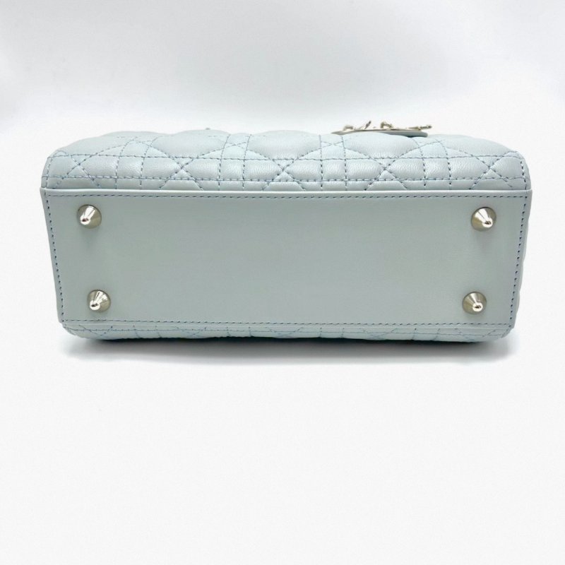 DIOR黛妃四格湖水藍金扣手提肩背斜背包20*17*8 全新閒置配件盒子塵袋購證-5