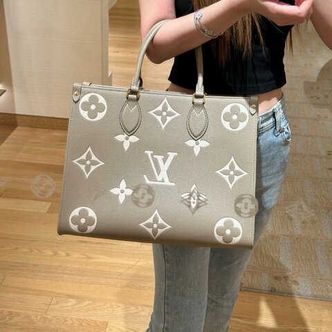 LV onthego中號大象灰手提肩背包芯片款35*27*14 99新配件盒子塵袋