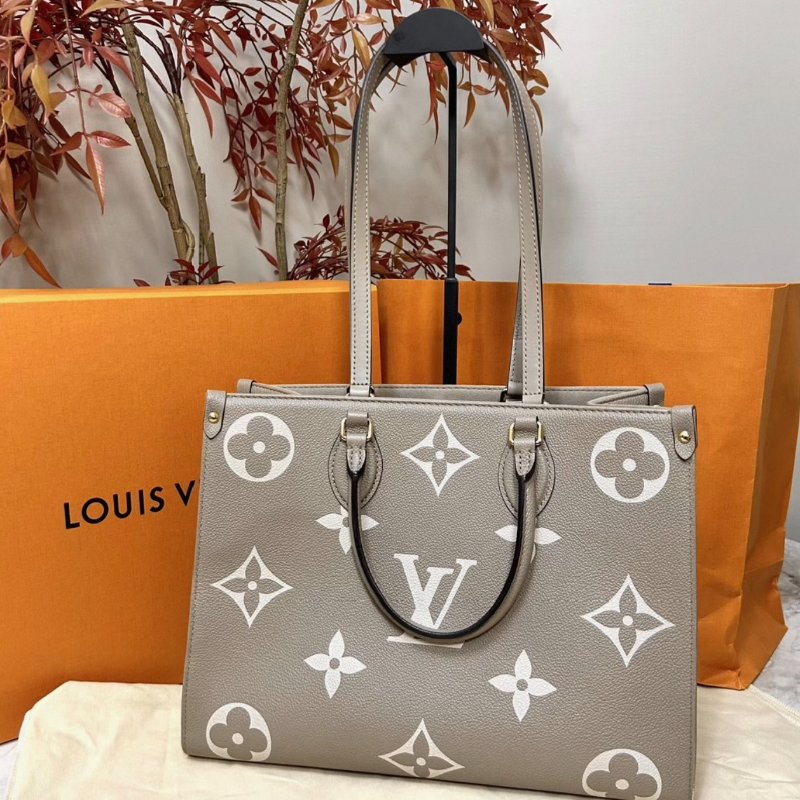LV onthego中號大象灰手提肩背包芯片款35*27*14 99新配件盒子塵袋-1