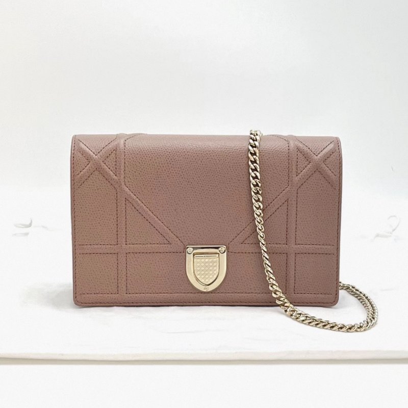 DIOR Diorma盾牌 woc粉色鏈條包19*12*3 99新配件塵袋-0