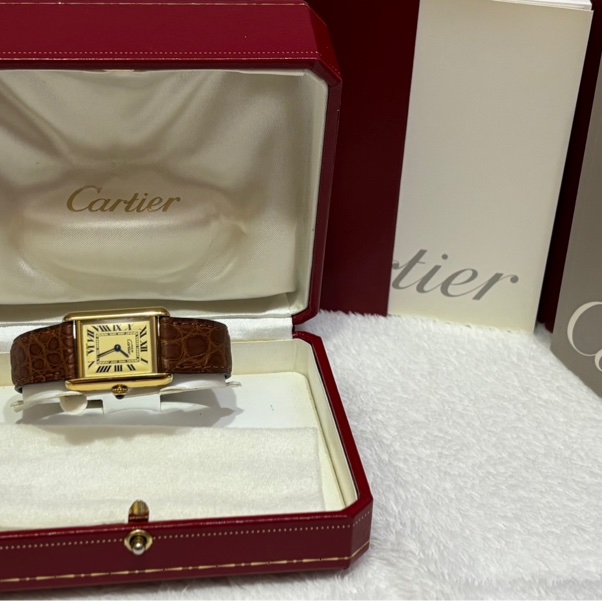 Cartier Must Tank SM 腕錶,cal. 057 925銀 搭配皮革錶帶 石英機芯 女士手錶-10