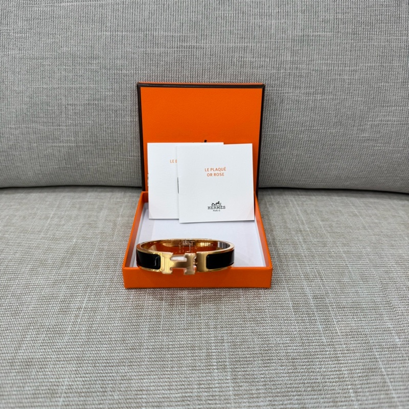 愛馬仕H琺瑯手鐲 黑色配黃金色#全新#-0