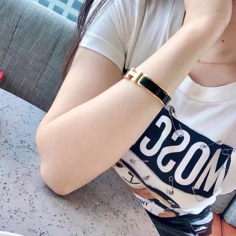 愛馬仕H琺瑯手鐲 黑色配黃金色#全新#-2