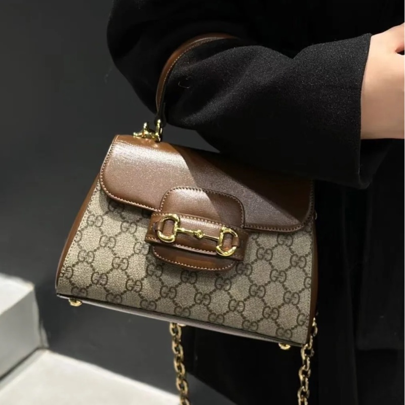 秋冬適配度拉滿❄️99新🆕Gucci古馳horsebit 1955系列老花手提郵差包斜挎包-1