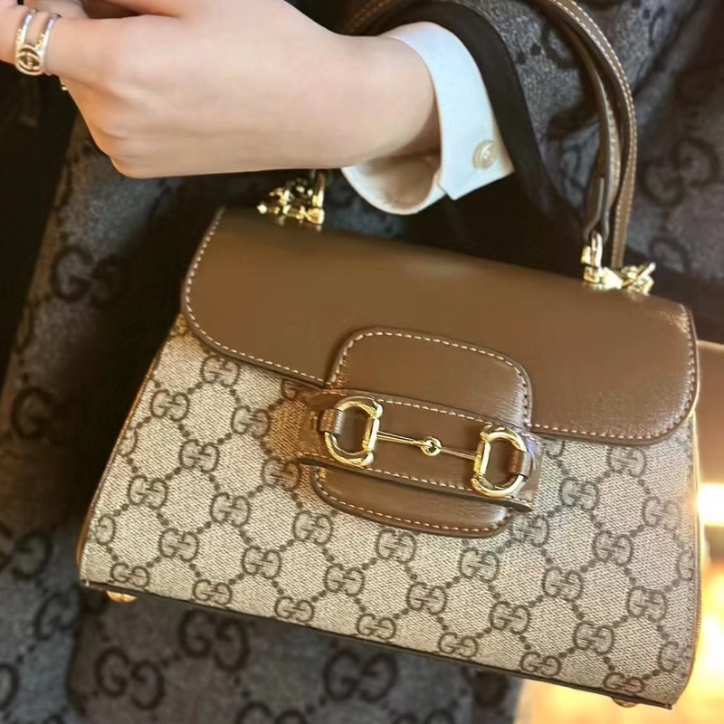 秋冬適配度拉滿❄️99新🆕Gucci古馳horsebit 1955系列老花手提郵差包斜挎包-5