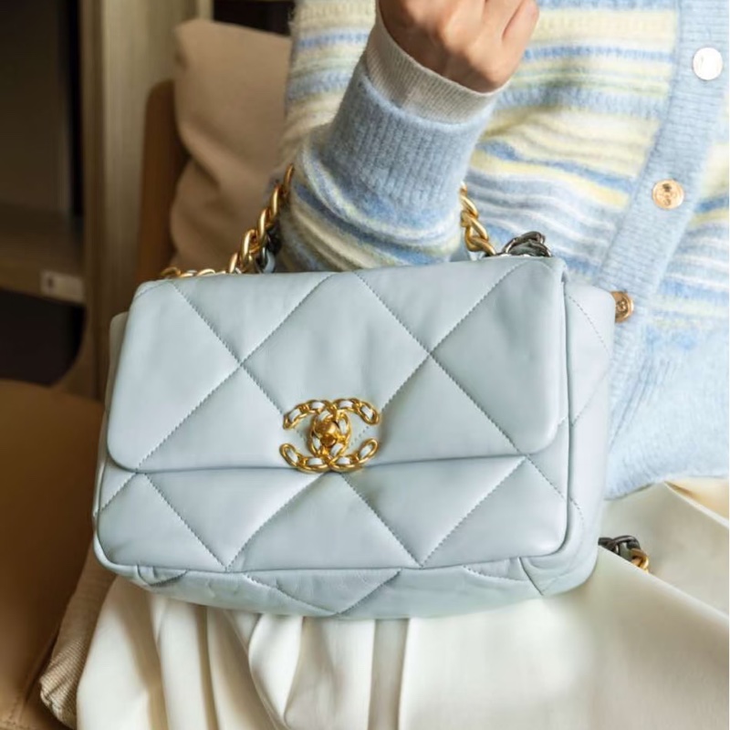 奶fufu❄️少女感十足😍Chanel天空嬰兒藍鏈條19bag口蓋包單肩斜挎包-1