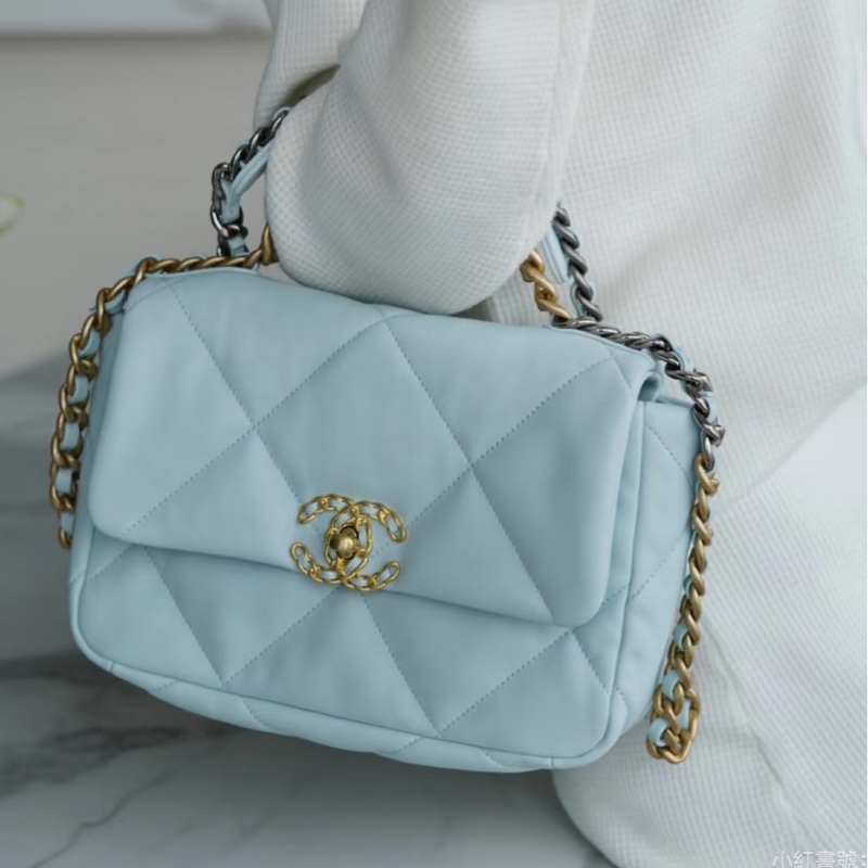 奶fufu❄️少女感十足😍Chanel天空嬰兒藍鏈條19bag口蓋包單肩斜挎包-4