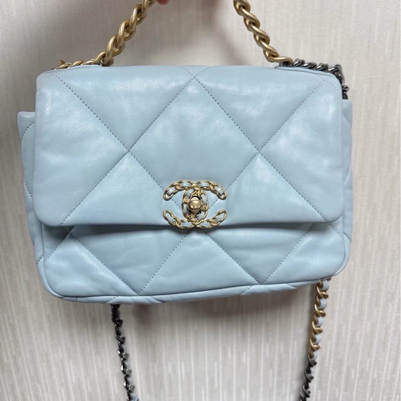 奶fufu❄️少女感十足😍Chanel天空嬰兒藍鏈條19bag口蓋包單肩斜挎包-6