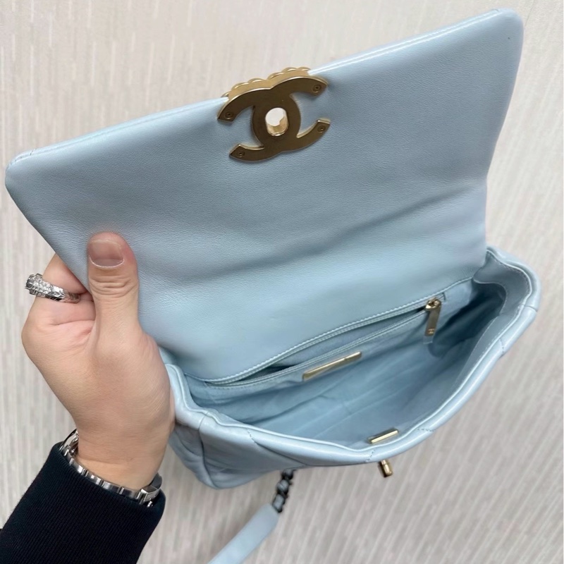 奶fufu❄️少女感十足😍Chanel天空嬰兒藍鏈條19bag口蓋包單肩斜挎包-11