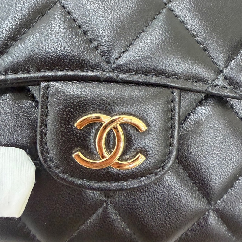 Chanel香奈兒高級手工坊 手提斜挎小方黑金鍊條包-12