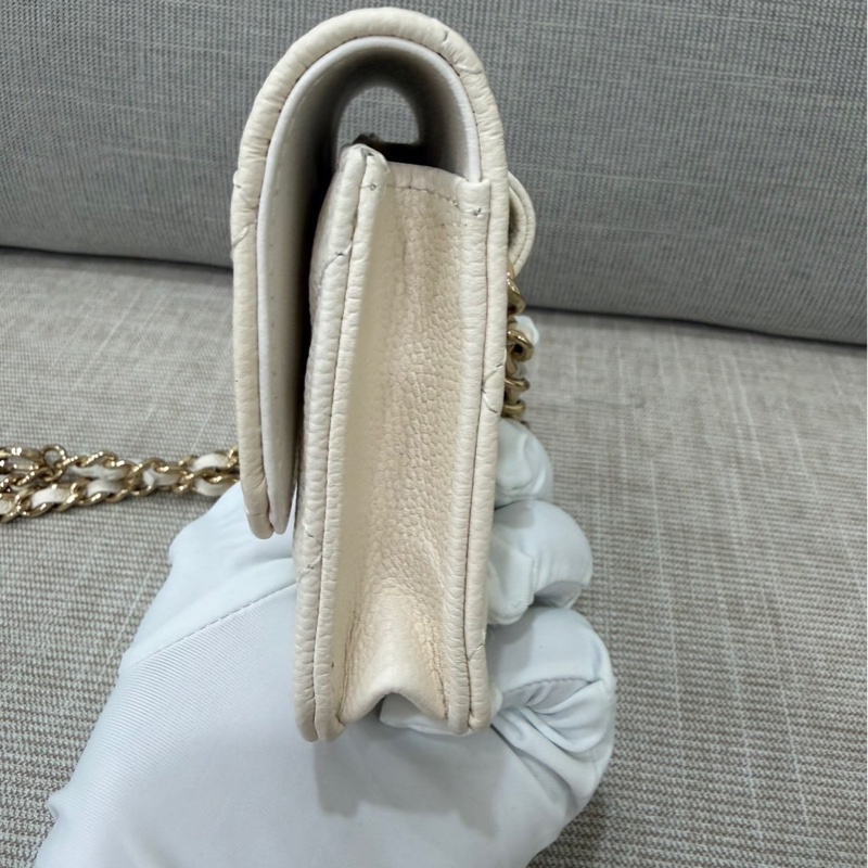 Chanel香奈兒蝴蝶結 鏈條腰包 白色 金釦-7