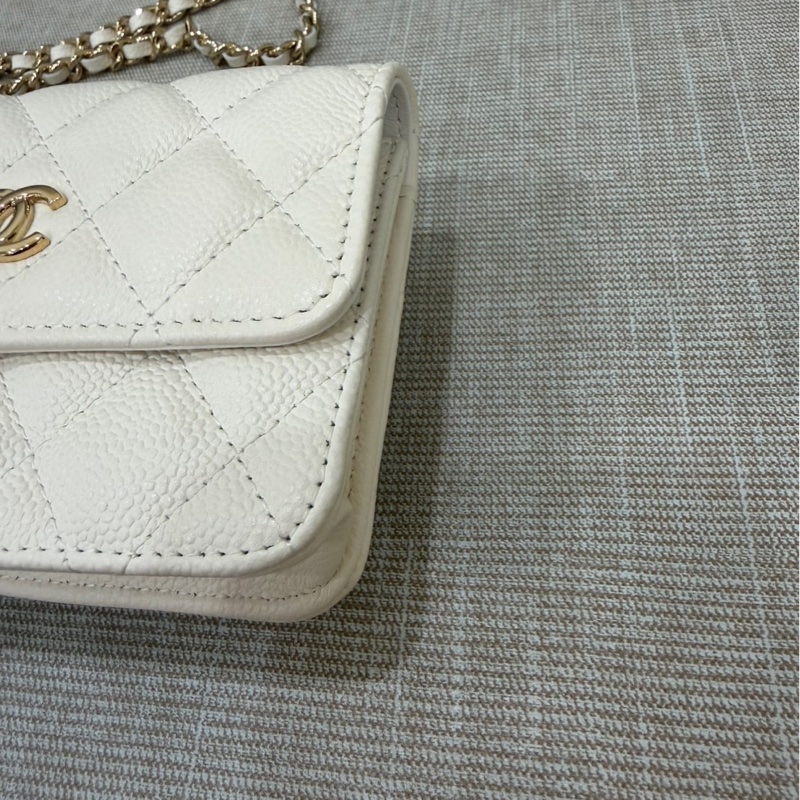Chanel香奈兒蝴蝶結 鏈條腰包 白色 金釦-8