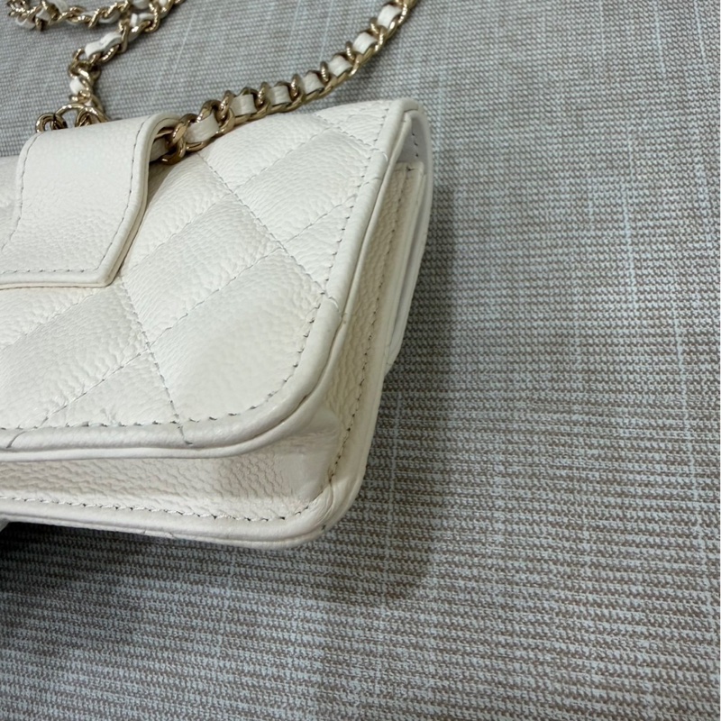 Chanel香奈兒蝴蝶結 鏈條腰包 白色 金釦-10