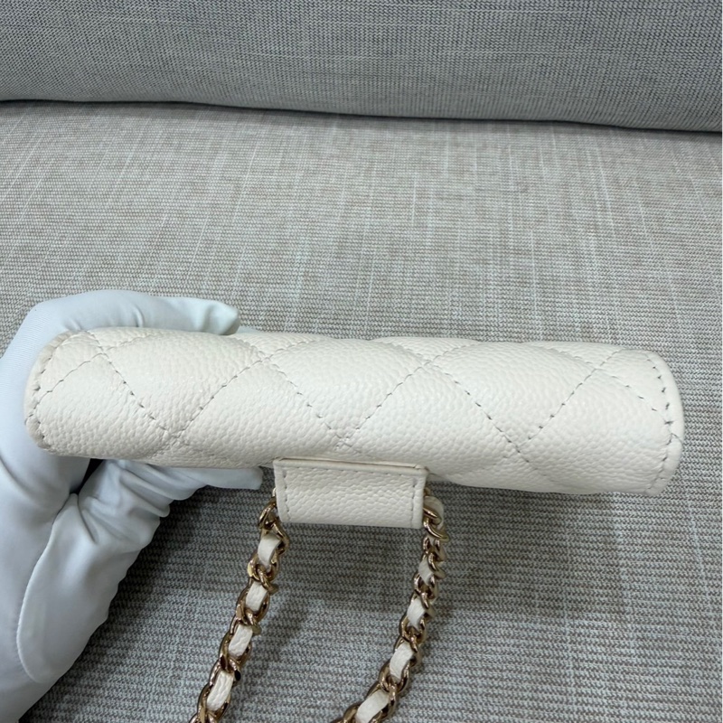 Chanel香奈兒蝴蝶結 鏈條腰包 白色 金釦-13