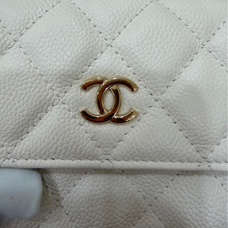 Chanel香奈兒蝴蝶結 鏈條腰包 白色 金釦-14