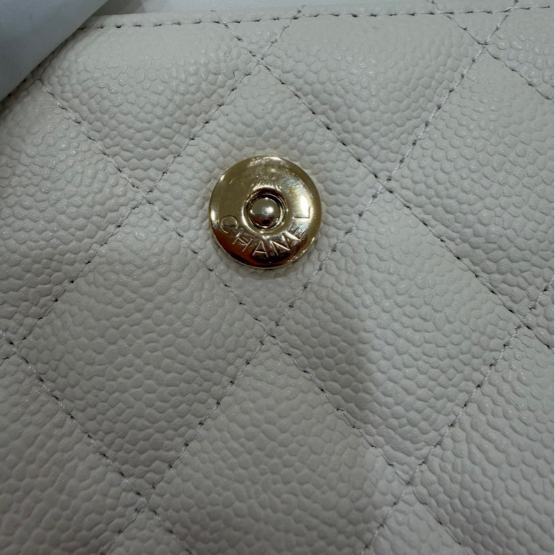 Chanel香奈兒蝴蝶結 鏈條腰包 白色 金釦-17