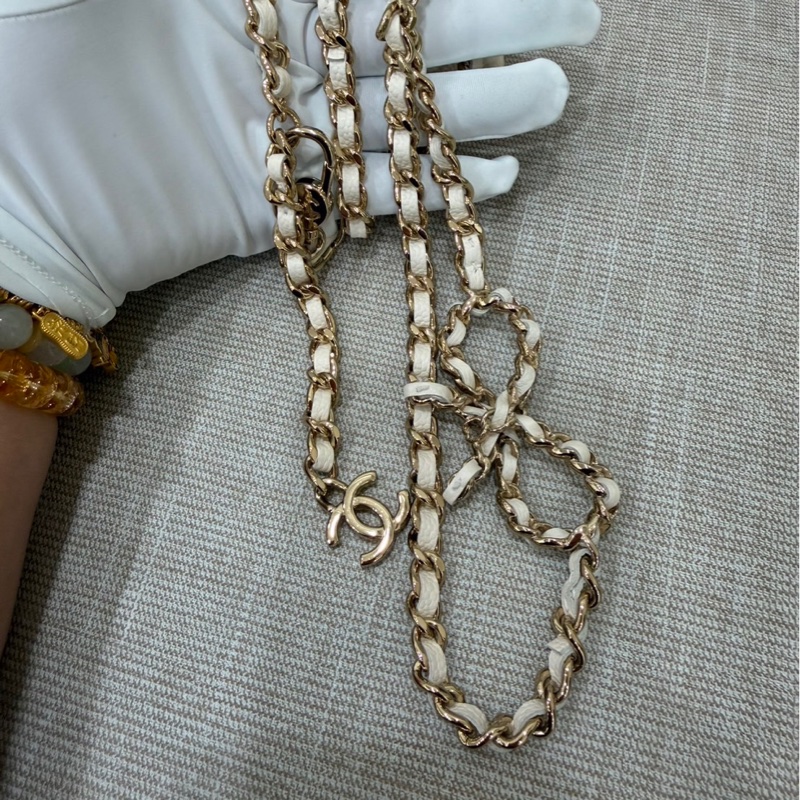 Chanel香奈兒蝴蝶結 鏈條腰包 白色 金釦-18