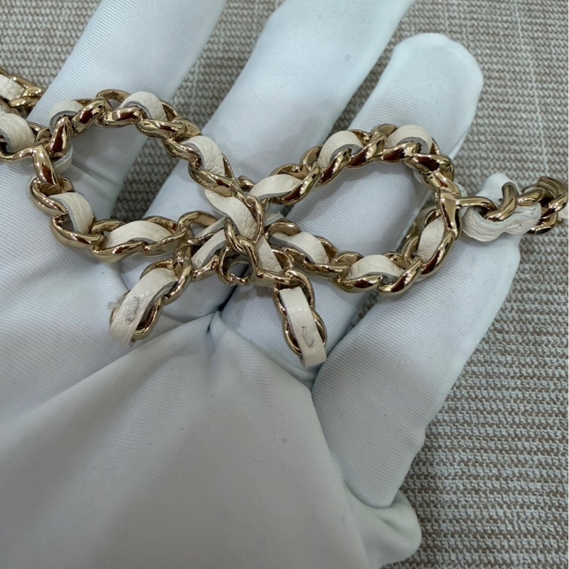 Chanel香奈兒蝴蝶結 鏈條腰包 白色 金釦-22