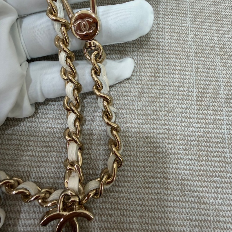 Chanel香奈兒蝴蝶結 鏈條腰包 白色 金釦-23
