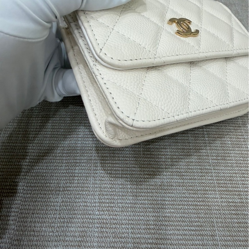 Chanel香奈兒蝴蝶結 鏈條腰包 白色 金釦-24