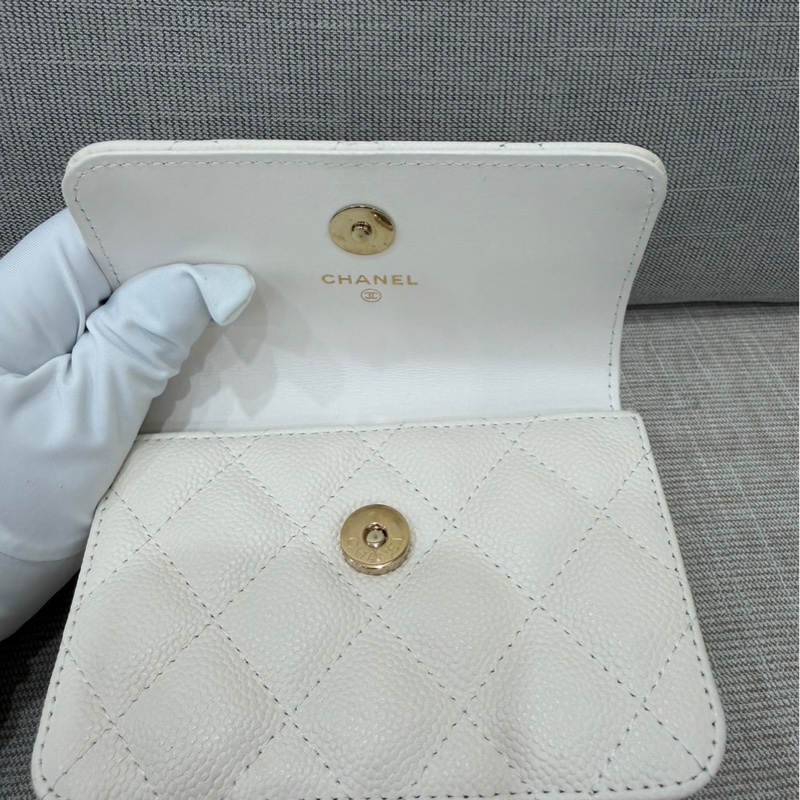 Chanel香奈兒蝴蝶結 鏈條腰包 白色 金釦-25