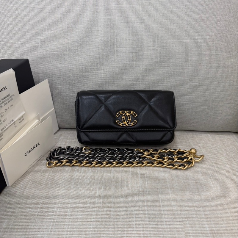 香奈兒 chanel 19bag 金珠鏈條腰包 手機包#芯片款#-0