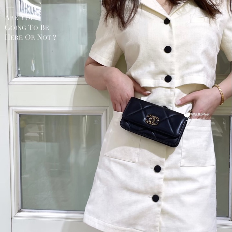 香奈兒 chanel 19bag 金珠鏈條腰包 手機包#芯片款#-1