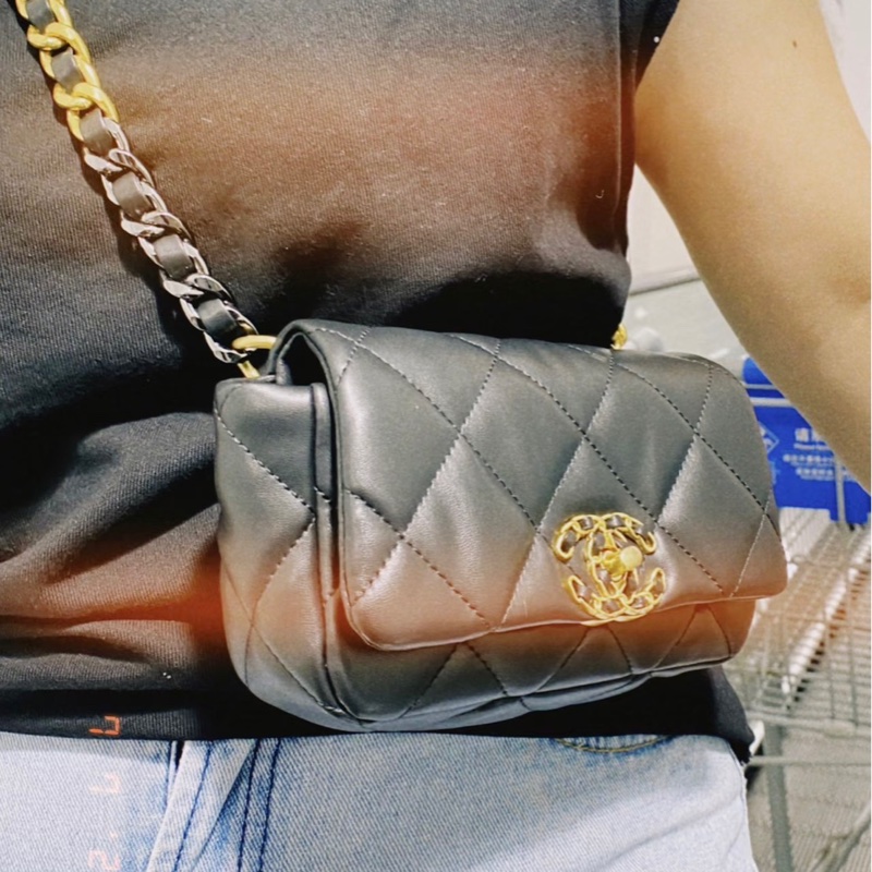 香奈兒 chanel 19bag 金珠鏈條腰包 手機包#芯片款#-4