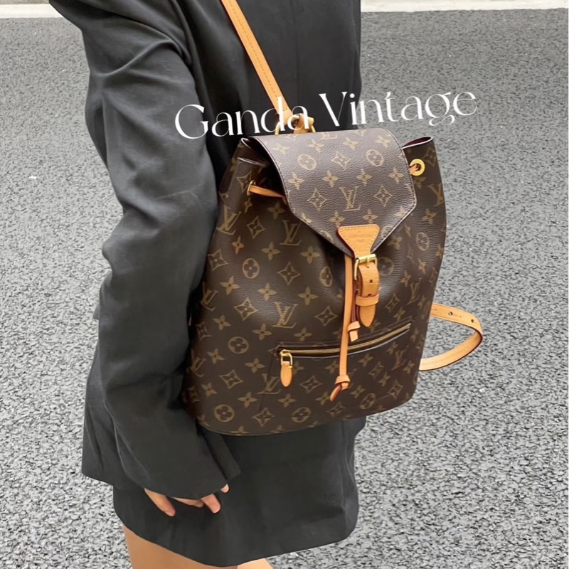 LV M43431 MONTSOURIS花紋LOGO Monogram帆布扣式後背包-3