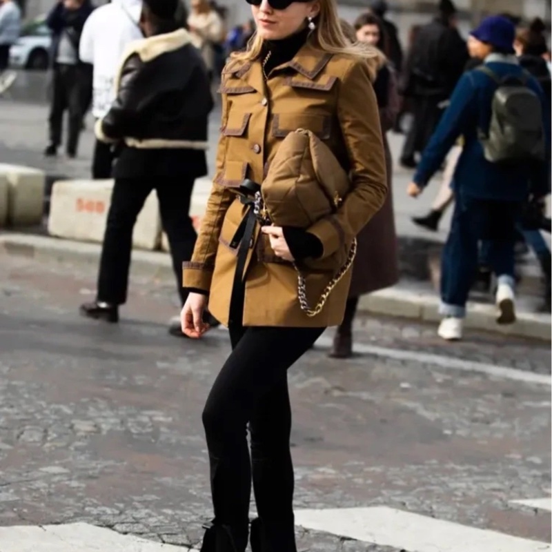 未使用過,99新Chanel香奈兒 20C軌道車站系列 棕色八口袋單排扣女款風衣外套 34碼-2